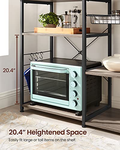 Image of VASAGLE ALINRU Kitchen Baker's Rack, Coffee Bar, Microwave Oven Stand, with Steel Frame, Wire Basket, 6 Hooks, for Mini Oven, Spices Utensils, Industrial, Heather Greige and Ink Black UKKS090B02