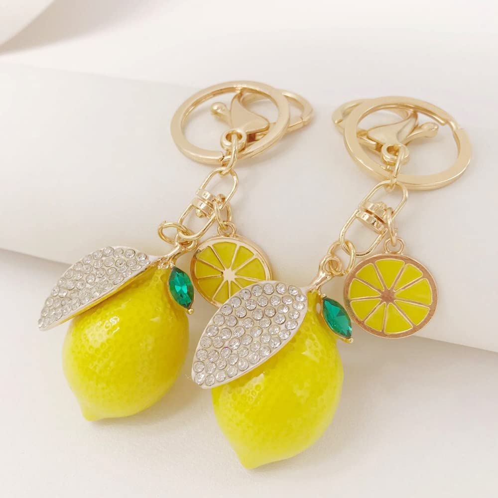Portachiavi A Forma Di Limone Con Cristalli – Ciondolo Portachiavi In Lega Per Borsa E Zaino, Accessorio Donna E Uomo Pronto Regalo