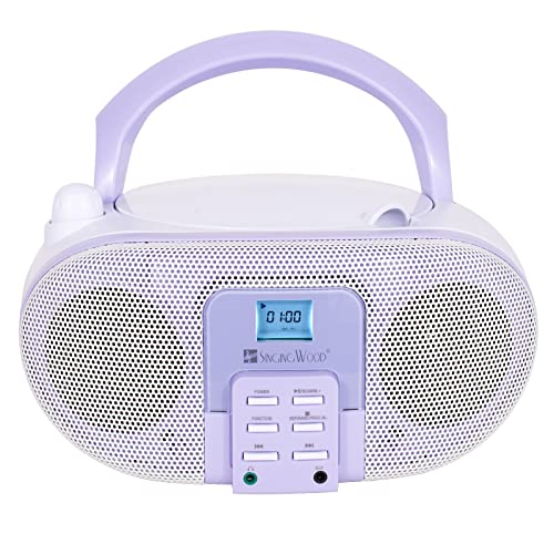 SingingWood GC01 Macarons Series Portable CD Player Boombox with AM FM Stereo Radio Kids CD Player LCD Display, Front Aux-in Port Headphone Jack, Supported AC or Battery Powered -Lavender