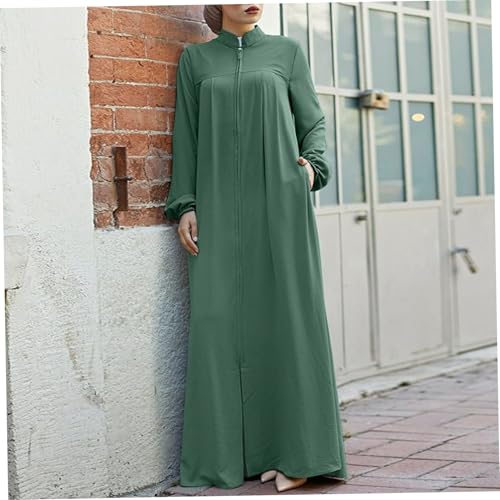 Robe modeste en soie glacée douce anti-transpiration avec fermeture éclair frontale - 7