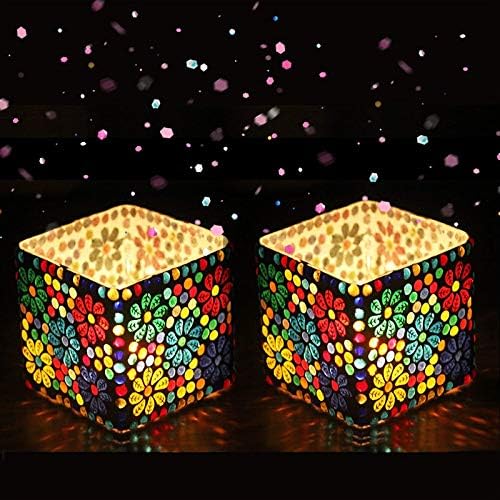 The Purple Tree Sqaure Mosaic Tealight Candle Holders (Pack of 2), Diwali Candle Holder, Mosaic tealight Holder, Diwali Gift,