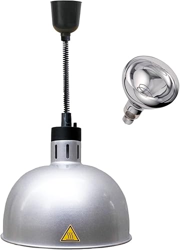 Lámpara colgante de calor para alimentos, calentador infrarrojo, luz de calefacción para freír 250 W con cable retráctil (colgante, diámetro 11.4 in