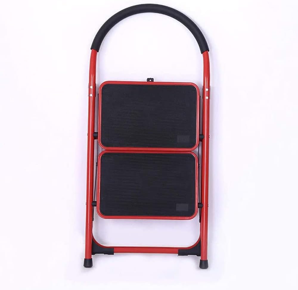 Platform Folding Steel Ladder with Hand Grip and Rubber Foot RED (2 STEPS)