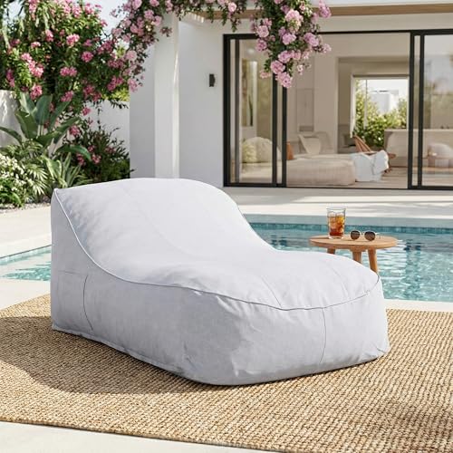 Christopher Knight Home Hilar Outdoor Bean Bag Chair, Fabric Bean Bag Lounger for Adults and Kids, Outdoor Comfy Reading Chair, Patio Lounge Sofa for Poolside Garden, Gray