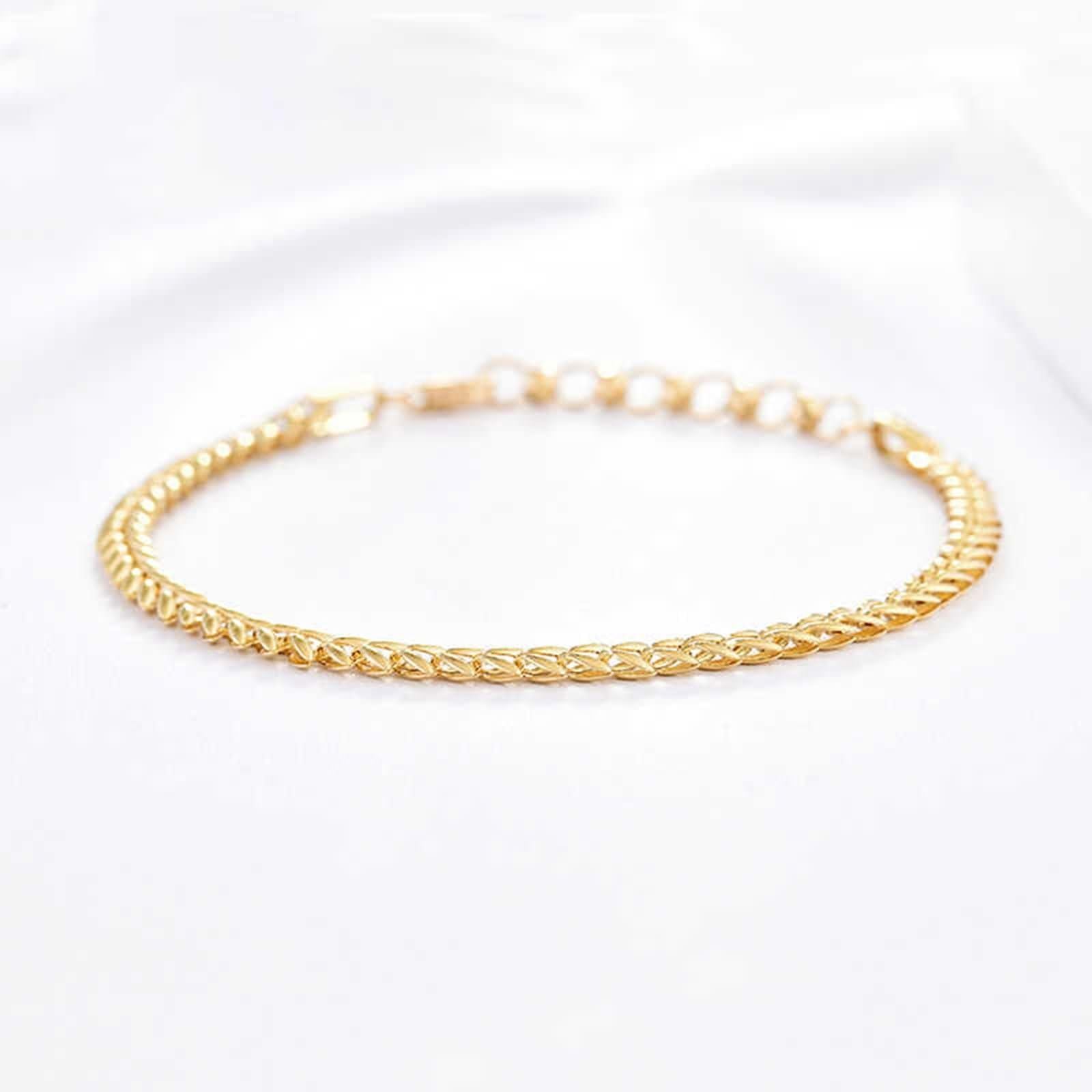 Bracciale Donna Oro 375/585 / 750, Catena di Grano 4 MM, Regolabile 16 CM + 5 CM, Bracciali Catena Donna Oro
