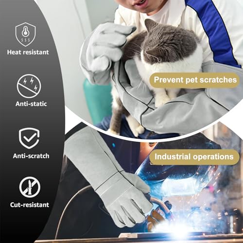 Jortmrd Bissfeste Handschuhe für Katze Hunde Haustiere, 45 cm Rosenhandschuhe für Den Umgang mit Tieren, Leder Gartenhandschuhe Dornenfeste Handschuhe für Damen Herren Gärtner Bauern