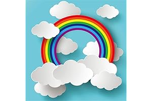 AOFOTO 6x6ft Cartoon Rainbow Clouds on Blue Paper Backdrop for Photography