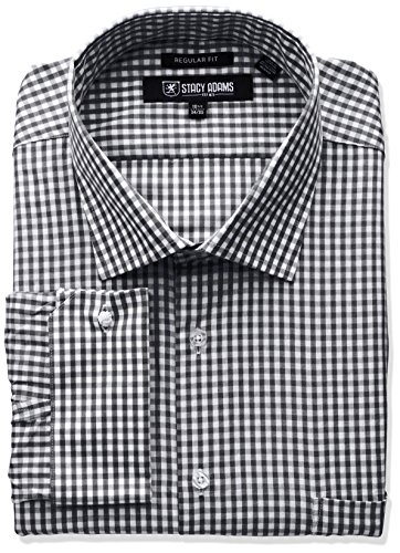Stacy Adams Men's Big and Tall Gingham Check Dress Shirt, Black, 19