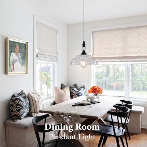 MKonpeny Farmhouse Pendant Light, Black Pendant Light Kitchen Island, Adjustable Pendant Light Fixture with Glass Shade, Pendant Lamp for Dinnng Room, Living Room, Bedroom, Hallway - image 6