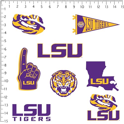 Image of LSU Tigers Vinyl Sticker Pack - 8‑Count Large Waterproof Decals for Laptop, Water Bottle, Tablet, Skateboard, Car, and Indoor /Outdoor Use