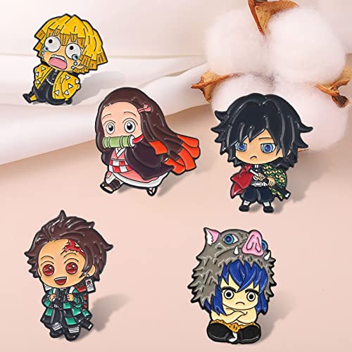 Anime Enamel Brooch Pins Set Kimetsu No Yaiba Characters Alloy Brooches Pin For Bags Hat Clothing Cosplay Gifts 5 Pcs #TOP2