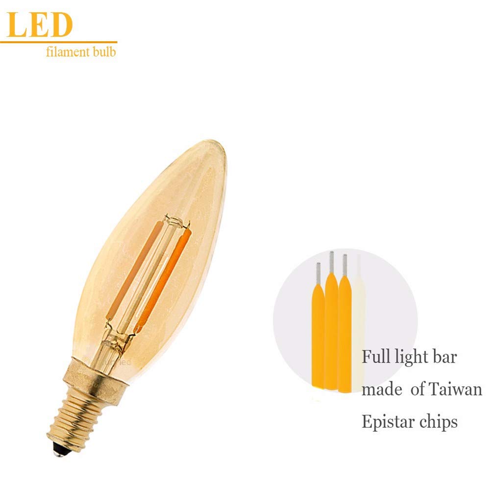 Lampadina, Lampadina a filamento Edison E14, 2200K/C35/4W, Luce ambrata, Lampada a Candela retrò a LED, Illuminazione Decorativa dimmerabile per la casa, 5 Pezzi