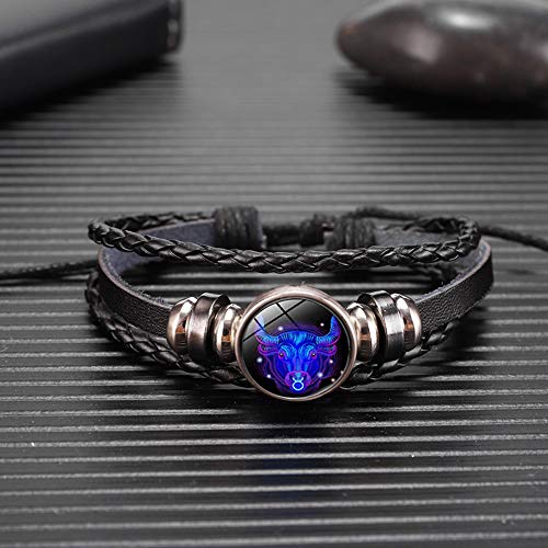 Preisvergleich Produktbild WODESHENGRI Armbänder,Waage Skorpion Sternbild Leuchtende Armband Leder Armband Sternzeichen Schmuck Armband Für Männer Frauen
