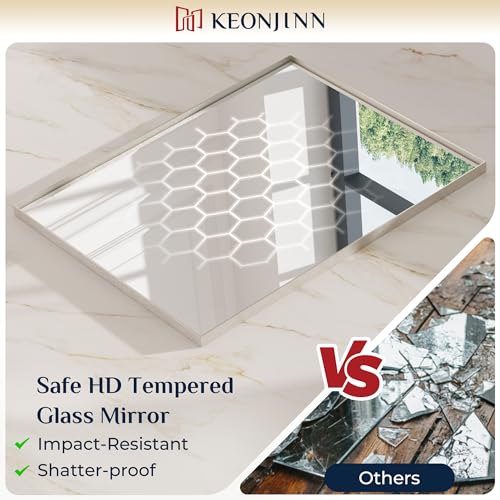 Image of Keonjinn 55x36 Inch Nickel Bathroom Mirror for Over Sink, Rectangular