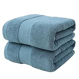 EDQPLL 2 PieceRing Spun Large Bath Sheets, Coton, Draps de Bain, Poids Plus léger, Séchage Plus Rapide, Super Absorbant, Serviettes de Bain surdimensionnées(B Cyan Blue)