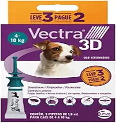 Ceva - Vectra 3D Antipulgas para Cães 4,0 a 10kg - 3 Pipetas de 1,6ml - Leve 3 Pague 2