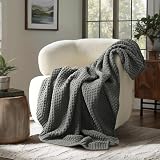 EVERGRACEHOME Chunky Chenille Knit Throw Blanket for Couch, Soft Luxurious Moss Stitch Blankets for Bed, Cozy Decorative Farmhouse Knitted Throws for Sofa, Charcoal Gray, 50' x 60'