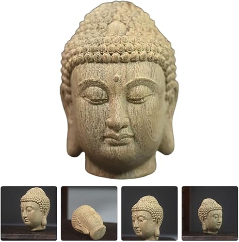 Miniatura 8 de Estatua de madera de la cabeza de Buda meditadora, decoración de la habitación espiritual para el hogar, templo, jardín zen