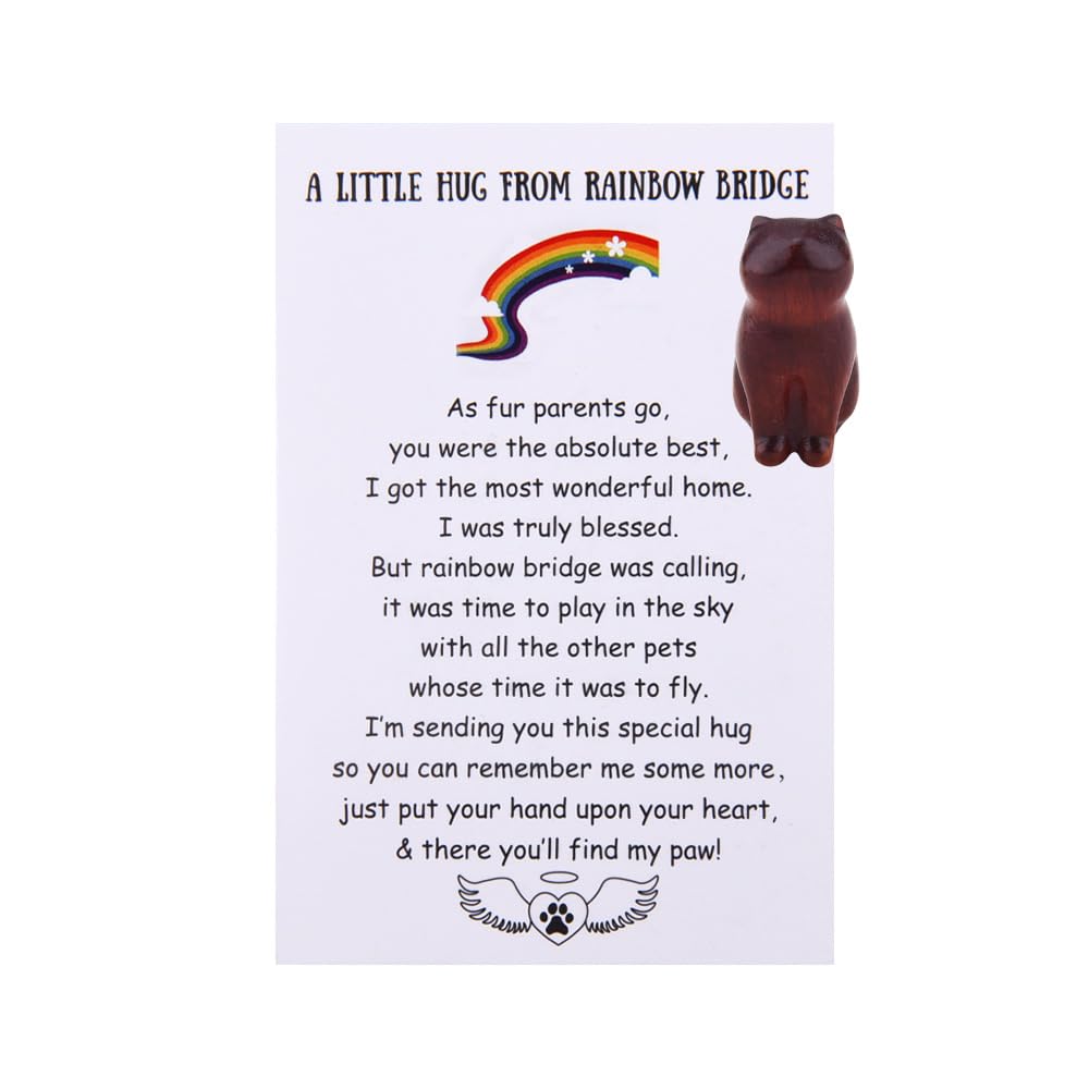 ShiQiao Spl Pet Loss Sympathy Gifts for Cat Owners Hand-Carved Wooden Kitten Figurine with Memorial Card Set for Women Men Rainbow Bridge Pet Loss Gifts for Cat Lovers Home Desk Decor