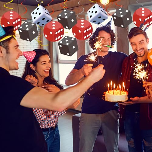 Image of 58PCS Casino Theme Hanging Swirls Decorations Casino Dice Hanging Swirls Supplies for Casino Theme Party Decorations Casino Night Party Decorations Poker Party Decor Game Night Decor(Red, White, Gray)