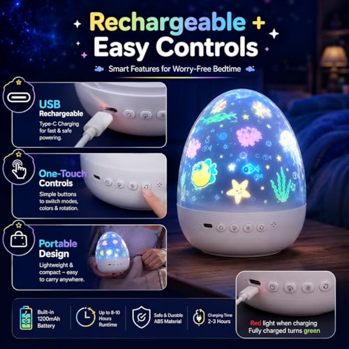 Image of One94Store Star Galaxy Projector Night Lamp for Kids, USB Rechargeable LED Ceiling Projector with 6 Projection Films, Space Ocean Unicorn Stars Light for Bedroom Room Decor & Gifts