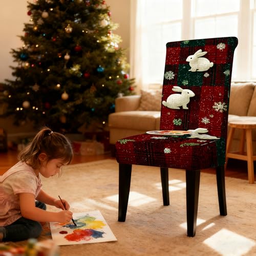 Image of Nuxovilar Plaid Bunny Stretch 23.6x70in 4PCS Dining Chair Covers