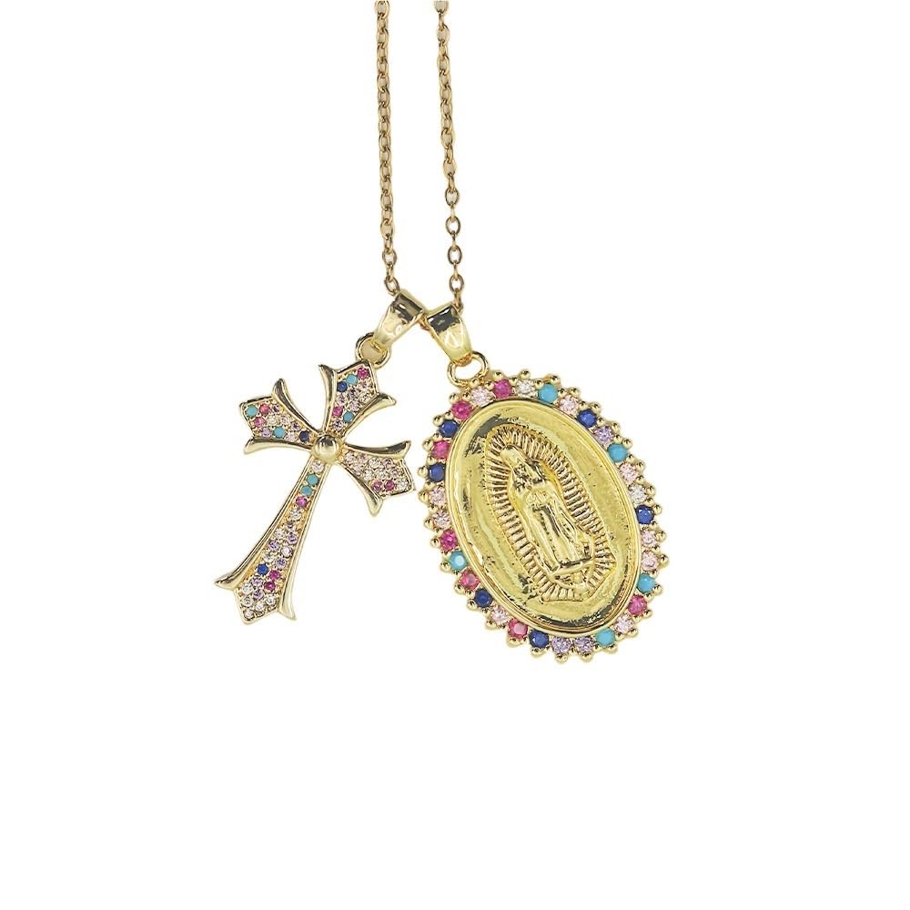 Médaille Vierge Marie Croix Crucifix Médaillon Pièce Scapulaire Collier Femme