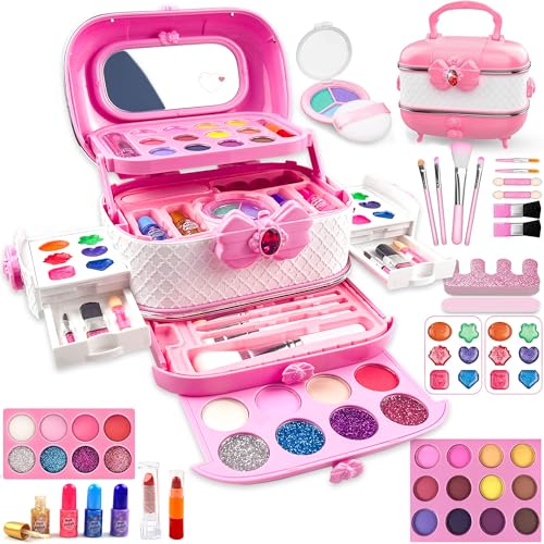 Richgv Kids Makeup Kit Toys for Girls, 57 PCS Pretend Play Makeup Toys for Kids with Real Cosmetic, Kids Makeup Set Girls Toys for 3 4 5 6 7 8 Years Kids Christmas Birthday Gifts