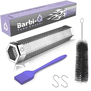 BARBI-Q Pelletrokerbuis 31 cm roestvrij staal | BBQ Wood Chips Tube Smoker voor koud of warm roken | Werkt met alle soorten grills | Inclusief siliconen keukenborstel