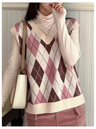 OYOANGLE Women's Geo Print Sweater Vest Y2K Preppy Style V Neck Sleeveless Knitted Tank Top4