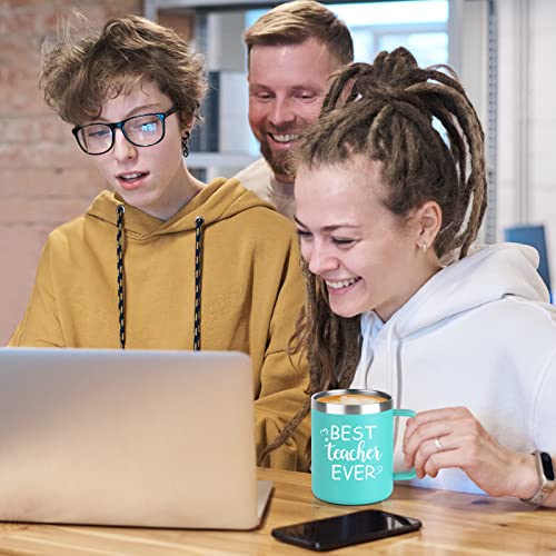 Qtencas Teacher Gifts, Best Teacher Ever Gifts Coffee Mug, Thank You Teacher Appreciation Gifts For Teachers Women On Birthday Christmas, 12 Oz Stainless Steel Travel Mug With Lid And Handle, Mint #TOP4