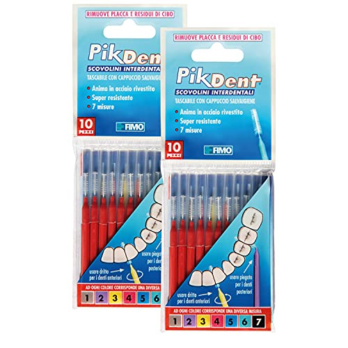 Pikdent Scovolini Interdentali - Anima In Acciaio Rivestito E Setole In Tynex - Misura 4 Rosso 0,7 Mm Cilindrico - 20 Scovolini