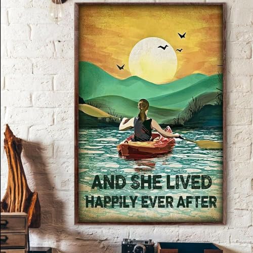 Vintage Kayak Girl Metal Tin Sign 8x12 Wall Decor