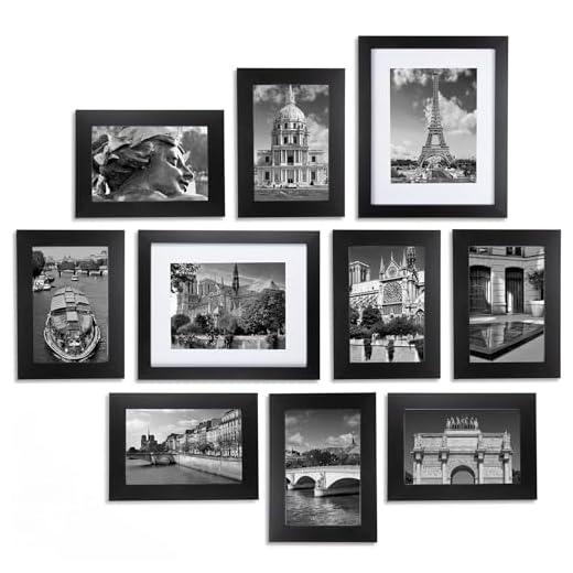 Postavo 10er Bilderrahmen Set verschiedene Größen - [18x13] Schwarze Bilderrahmen Collage [28x18] - Hochwertige Fotorahmen aus Holz - Hoch- oder Querformat - Stehend/Hängend