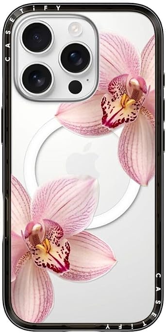CASETiFY Compact Magsafe iPhone 16 Pro Case [Slim and Sleek/Compatible with Magsafe / 4 ft. 2X Military Grade Drop Protection] - Orchidia - Clear Black