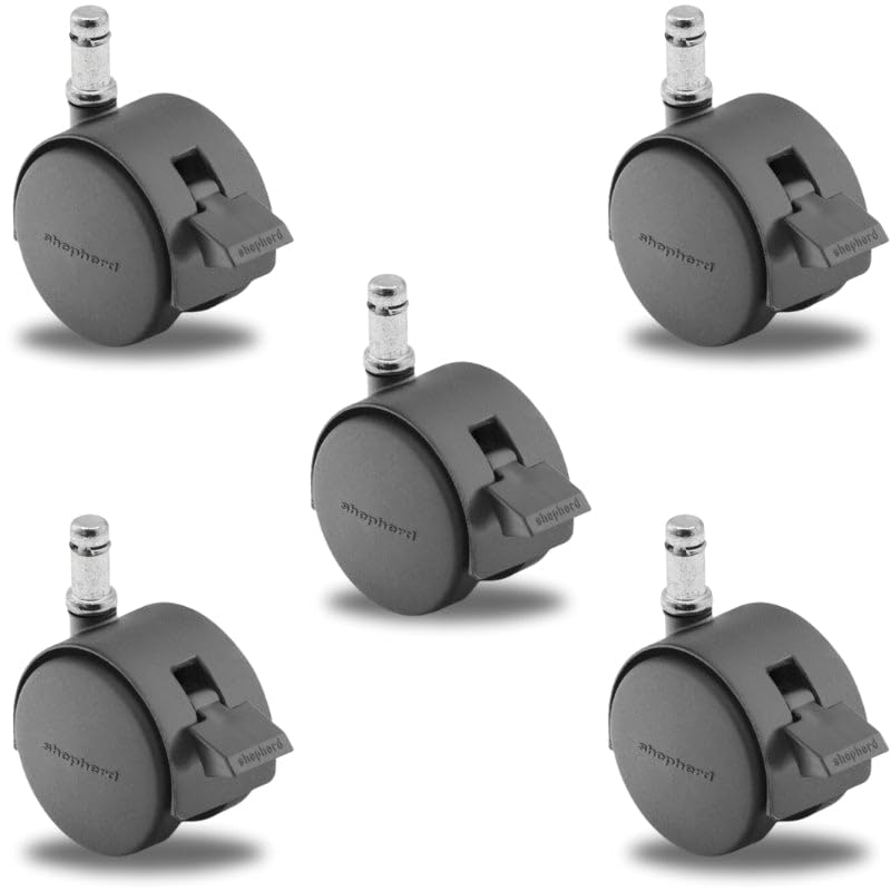 Pacer Shepherd 50mm Flat Black Hooded Locking Chair Casters - 375 lbs Capacity, Grip Ring Stem - CasterHQ