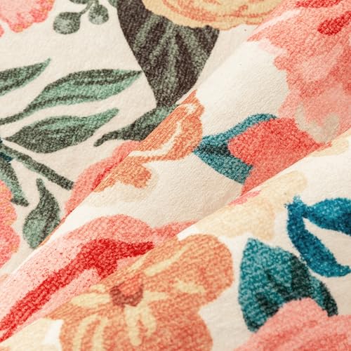 Tapete Floral Lavable 5x7 Beige Suave Antideslizante Bajo Pelaje miniatura 6
