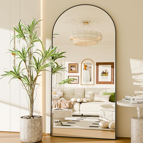 Image of 76 inchx34 inch Floor Mirror Full Length, Arched Full Length Mirror with Stand, Large Full Body Mirrors for Bedroom Living Room or Cloakroom Black