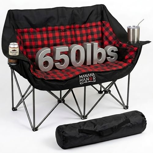 Silla de Camping para 2 Personas - Silla Plegable Doble para Adultos - Soporta 650 Libras - Silla de Camping Doble con Relleno Extra - Sofá Portátil para Patio y Playa