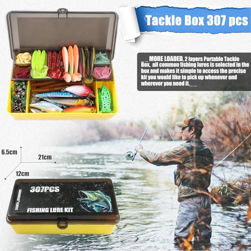 EXAURAFELIS Kit de Señuelos y Equipo para Pesca, Cebo Duro y Blando Mixto con Cucharillas de Metal para Bass, Trucha y Pik Freshwater y Saltwater miniatura 7