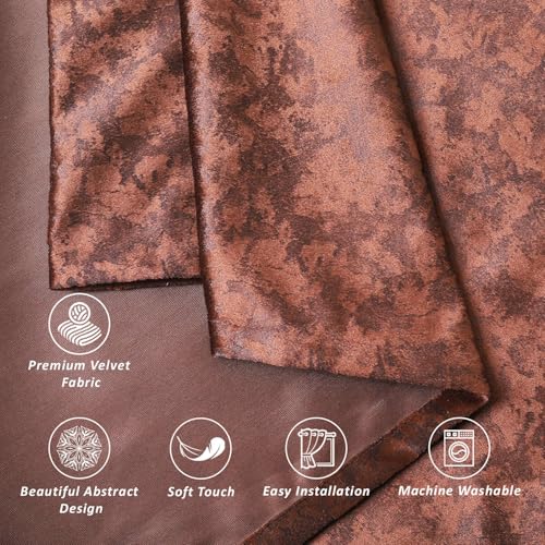 Image of Homestan Abstract Design Velvet Long Door Curtains 9 Feet Long Set of 2 with Stainless Steel Grommets for Home Decor (9 X 4.5, Rust)