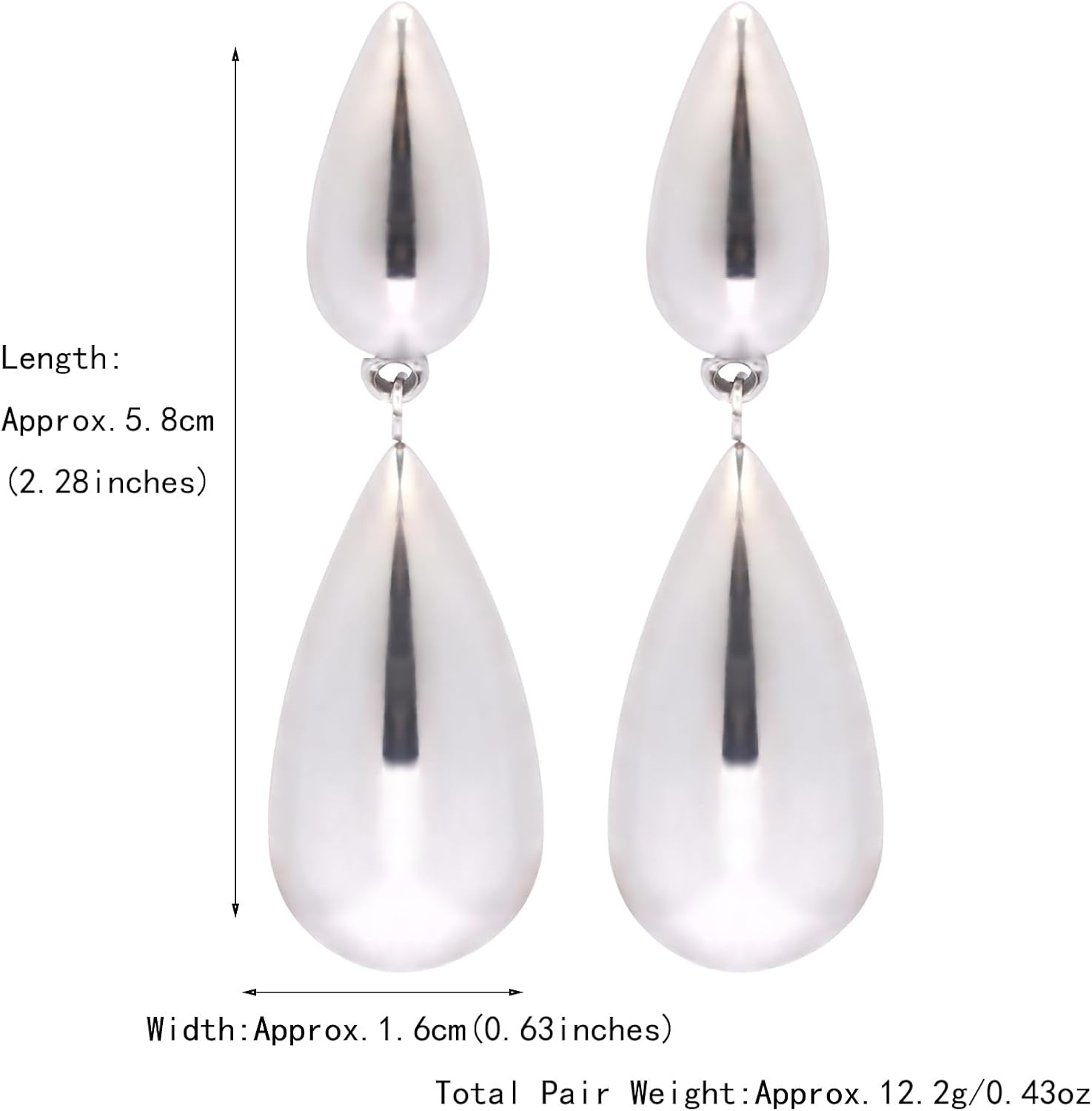 Teardrop Earrings for Women, Stainless Steel Lightweight Hollow Drop Dangle with Matching Studs - Image 6