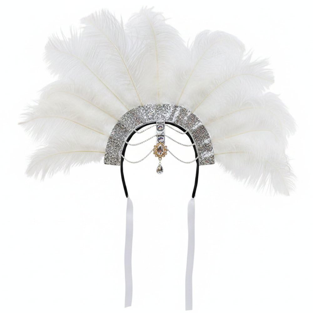 Sslvya Carnival Headpieces for Women Feather Headband Showgirl Headdress Carnival Hair Accessories 1920s Headband