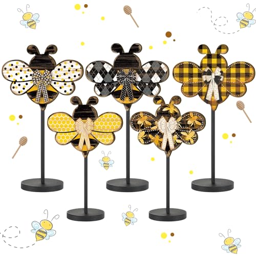 Image of Yousoontic 3 Pcs Summer Bee Tiered Tray Decorations Honey Bee Table Centerpiece Summer Wooden Sign for Home Kitchen Fireplace Mantel Shelf Decorations