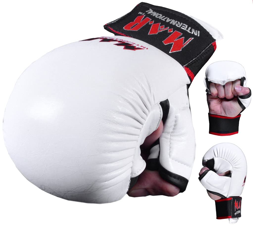 MAR | Karate Bag Gloves with Flexible Closure, Semi-Contact Gloves Rex Leather Gloves with Elasticated Finger Grips for Kickboxing, Muay Thai, MMA, & Taekwondo - Unisex, Adults/Kids (Small to X-Large)