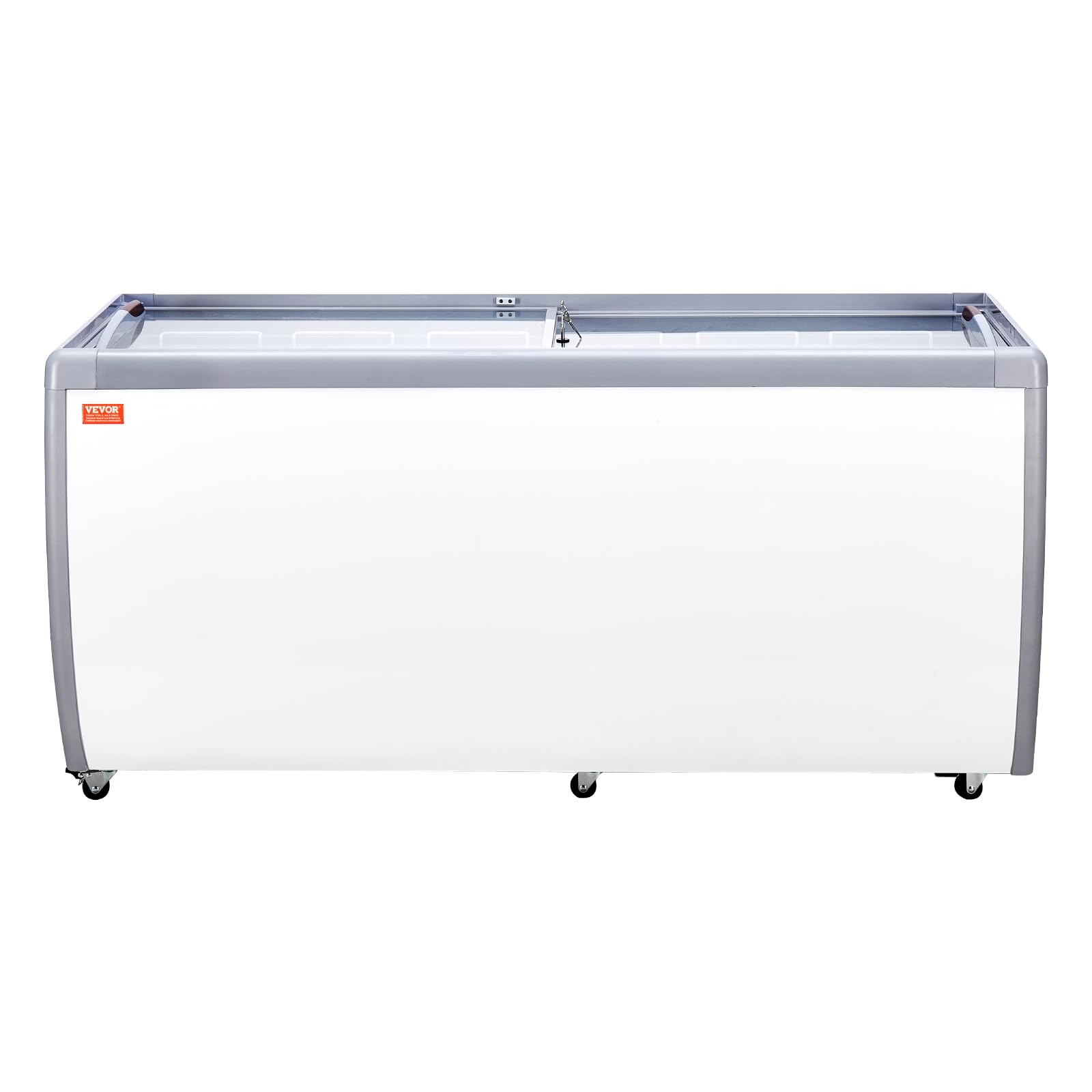 VEVOR Vitrina Comercial para Helado, Congelador Horizontal 567 L, Congelador Móvil con Tapa de Vidrio, 12 Tinas Grandes, 2 Puertas Corredizas de Vidrio, Ruedas con Bloqueo, Blanco, 1800 x 715 x 880 mm