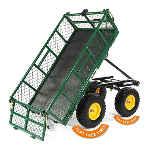 YARDSAM Dump Garden Carts, 400 lbs Heavy Duty Utility Garden Wagons, Garden Cart Wagon with Removable Sides, Pullable Handle, 10in All-Terrain Wheels, Utility Liner, for Lawn Yard Farm, Green