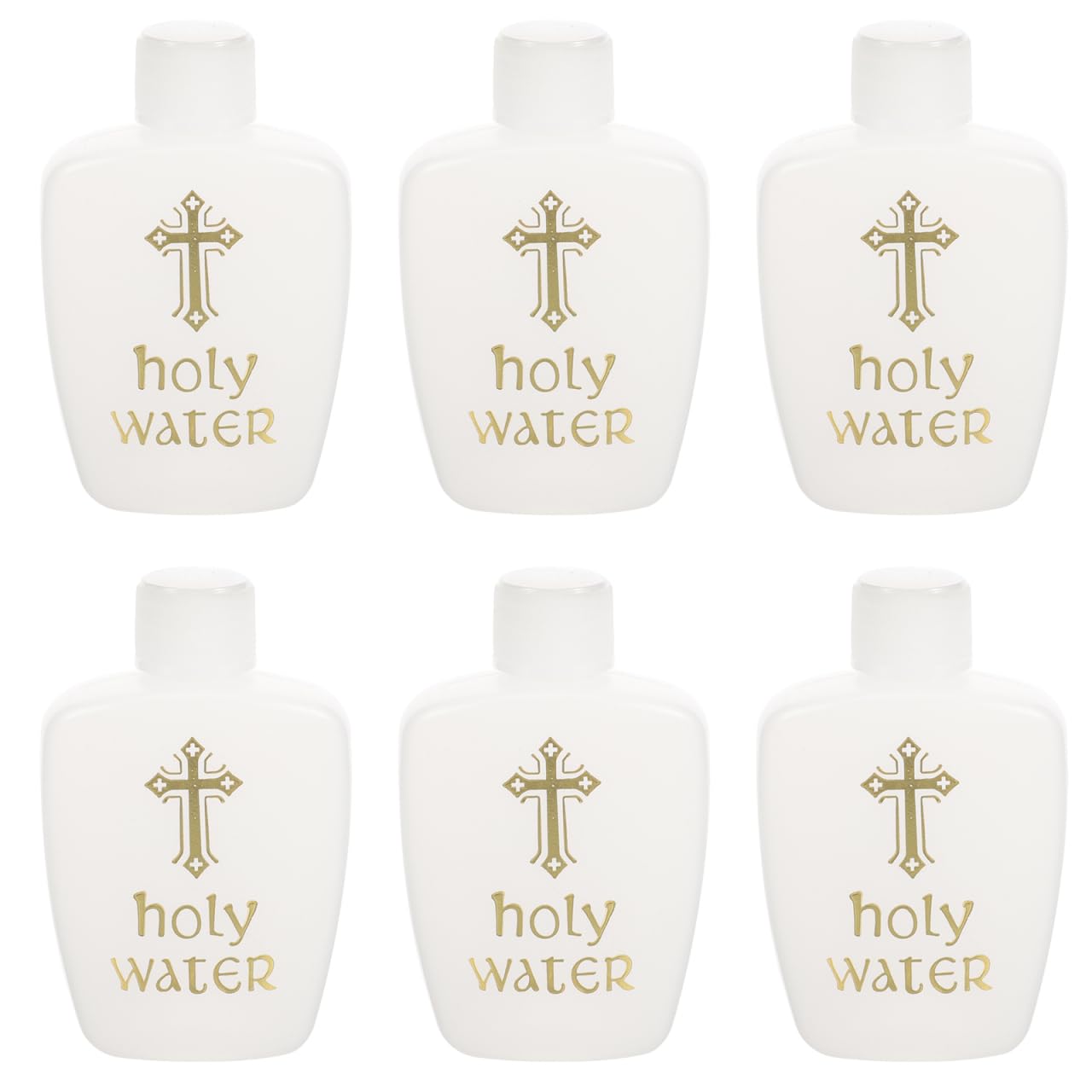 DOITOOL Plastic Holy Water Bottles 6Pcs - 60ml White Reusable Religious Containers with Screw Cap and Cross Detail - Lightweight Portable Blessing Water Dispenser for Baptism Easter and Church Travel