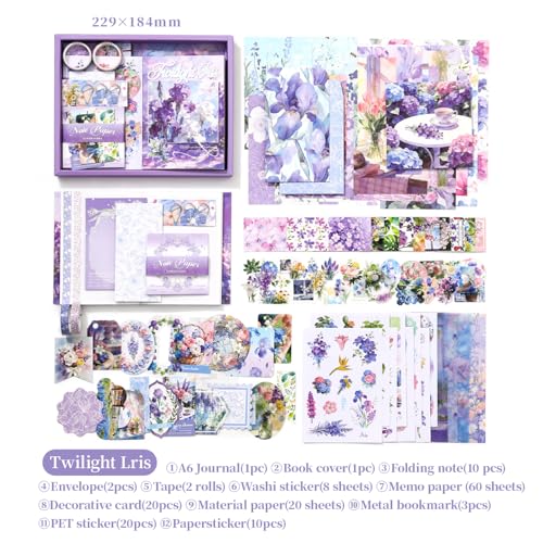 Image of WEMOL Vintage Journal Scrapbook Pack Kit for Art Journaling Bullet, Planners DIY Paper Stickers, Craft Kits Notebook, Collage Album Aesthetic Sticker (Purple Flower)