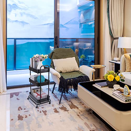 Yohkoh 3-Tier Metal Rolling Utility Cart, Storage Trolley Cart With Mesh Baskets And Lockable Wheels For Bathroom Kitchen Office (Dark Black) #TOP1